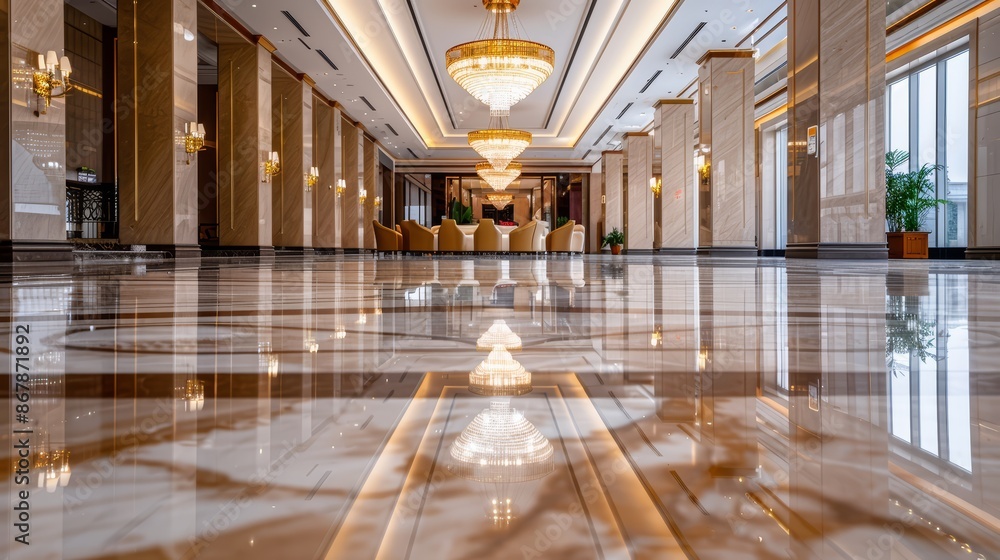 Obraz premium A polished marble floor in a spacious lobby