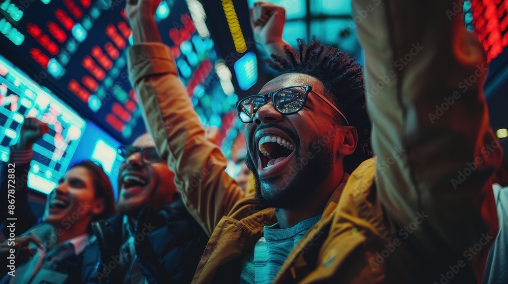 A man with glasses and a beard is smiling and holding his hands up in the air A man with glasses and a beard is smiling and holding his hands up in the air