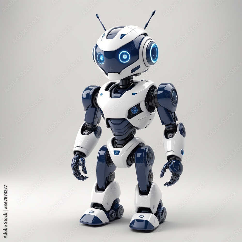 Futuristic Navy Blue and White Robot Concept on White Background Futuristic Navy Blue and White Robot Concept on White Background