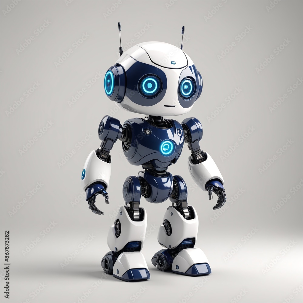 Futuristic Navy Blue and White Robot Concept on White Background Futuristic Navy Blue and White Robot Concept on White Background