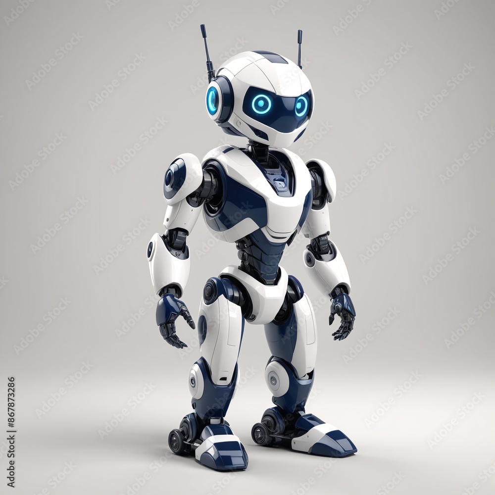 Futuristic Navy Blue and White Robot Concept on White Background Futuristic Navy Blue and White Robot Concept on White Background