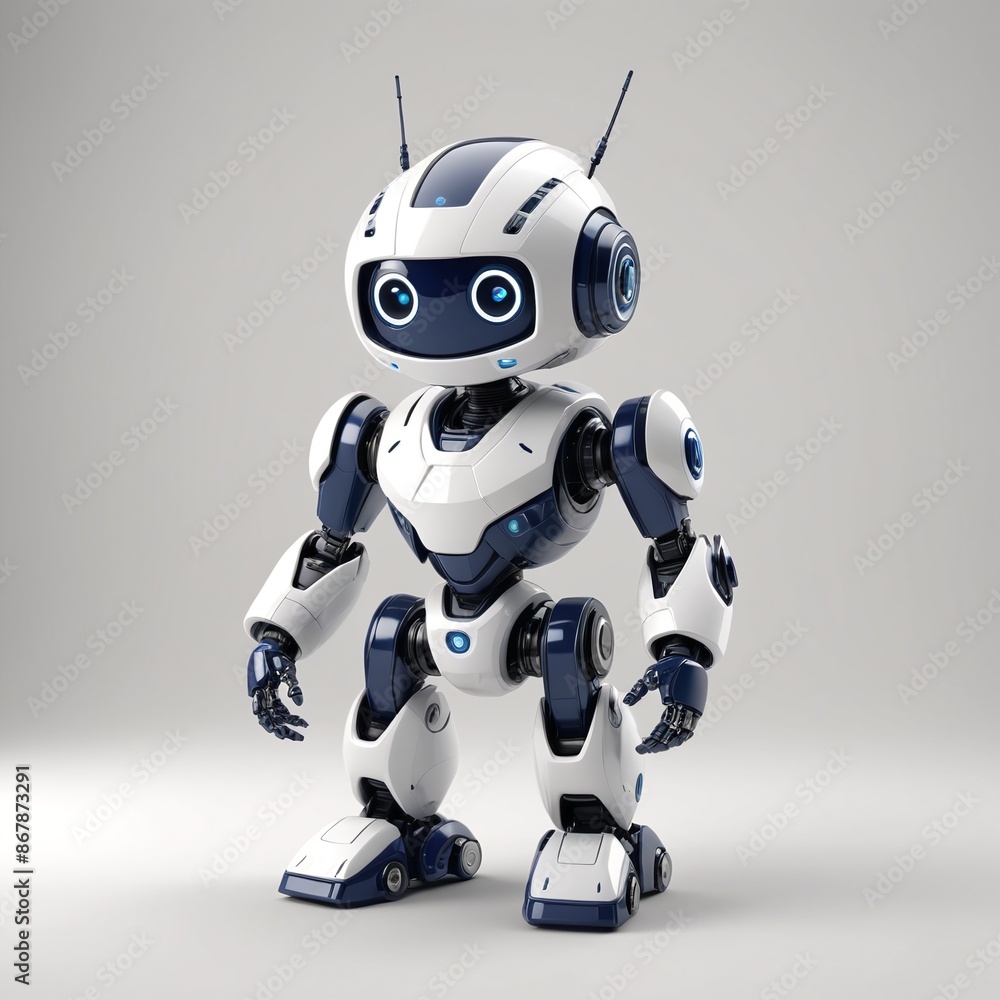 Futuristic Navy Blue and White Robot Concept on White Background Futuristic Navy Blue and White Robot Concept on White Background