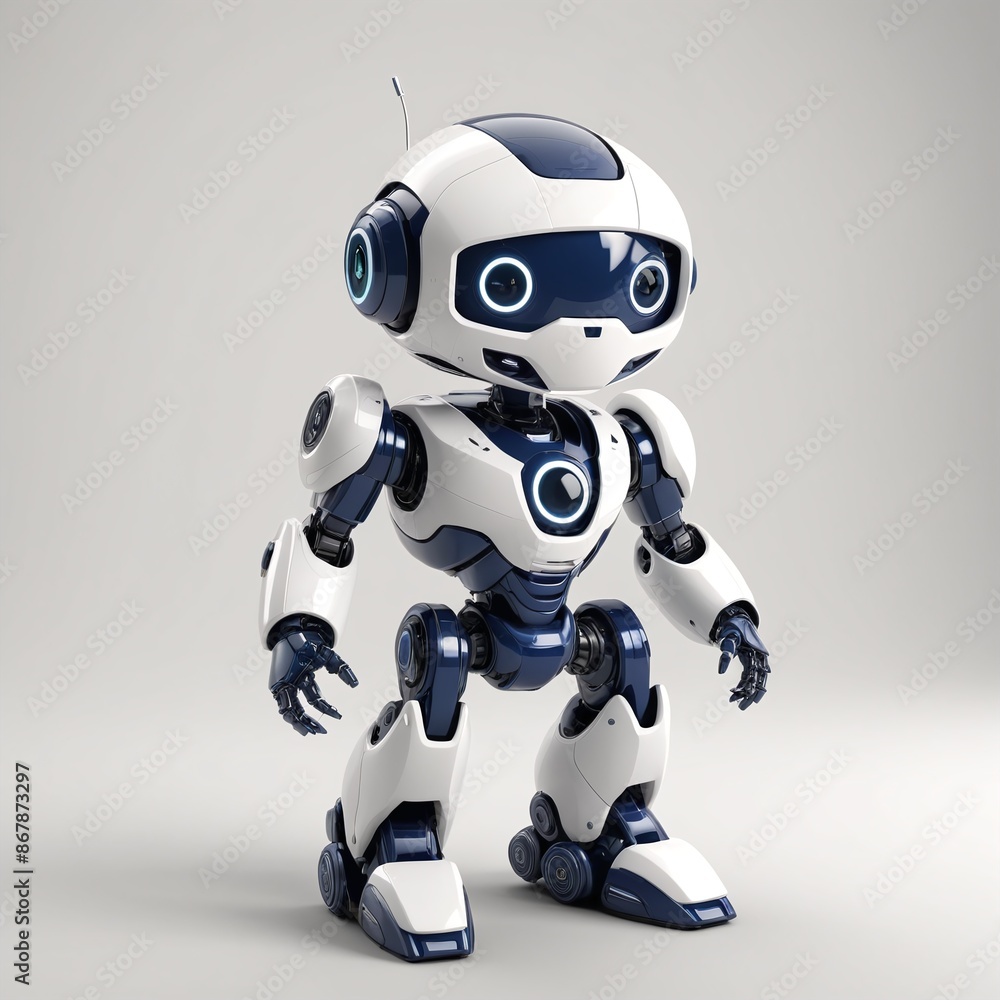 Futuristic Navy Blue and White Robot Concept on White Background Futuristic Navy Blue and White Robot Concept on White Background