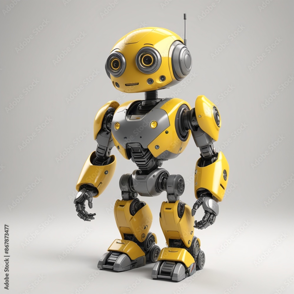 Futuristic Yellow and Grey Robot in Isolation Futuristic Yellow and Grey Robot in Isolation
