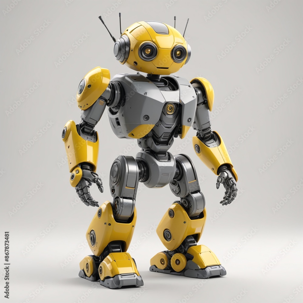 Futuristic Yellow and Grey Robot in Isolation Futuristic Yellow and Grey Robot in Isolation