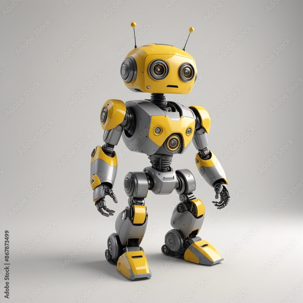 Futuristic Yellow and Grey Robot in Isolation Futuristic Yellow and Grey Robot in Isolation