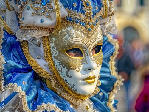 Venetian Carnival Mask With Blue and Gold Accents