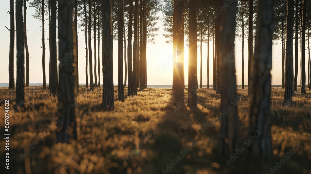 Obraz premium Be enveloped by the untouched beauty of an empty wood, harmoniously blending with a mesmerizing landscape view, providing ample copy space for contemplation
