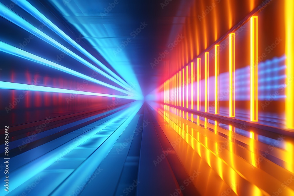 Futuristic Tunnel with Vibrant Blue and Orange Neon Lights Futuristic Tunnel with Vibrant Blue and Orange Neon Lights