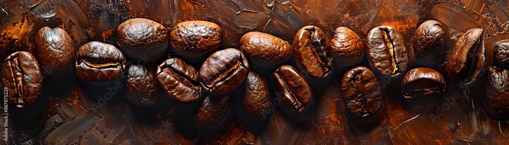 Coffee beans background, rich tones, textured, realistic painting Coffee beans background, rich tones, textured, realistic painting
