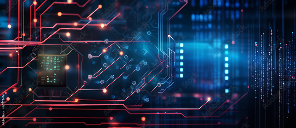 Obraz premium Digital background ideal for technological operations, neural networks, AI, data transmission and encryption, digital archives, audio and visual representations, scientific research