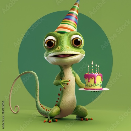 Cute Cartoon Birthday Lizar...