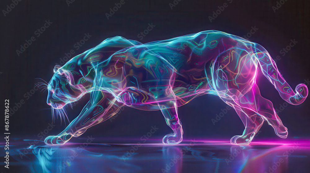 Holographic transparent tiger shapes on a black background Holographic transparent tiger shapes on a black background