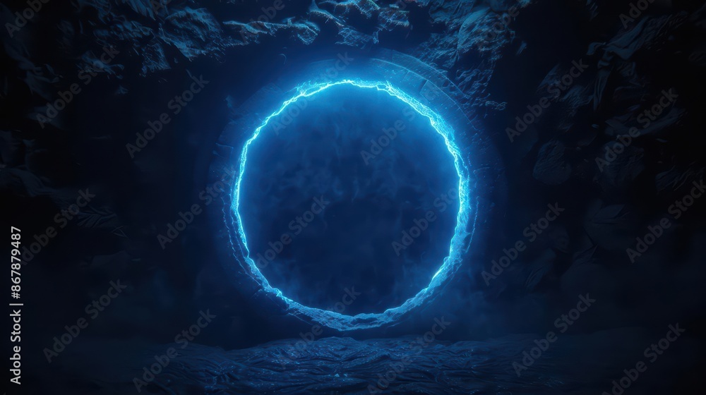 Fototapeta premium Unleash the possibilities of a teleport gate in the digital realm, offering instant access to uncharted destinations, with copy space for your message to transport and inspire