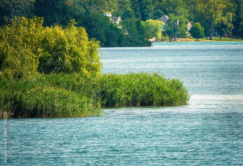 Long lens view of island in Detroit River