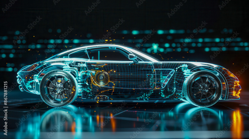 Colorful Holographic Car on Black Background Colorful Holographic Car on Black Background