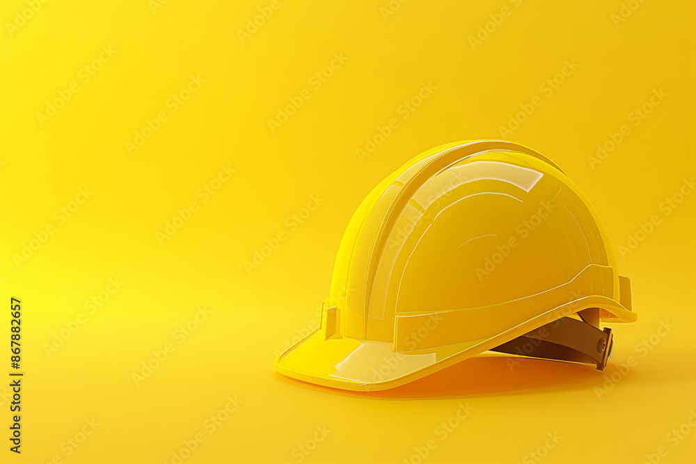 Yellow construction helmet on yellow background with copy space, closeup view, detailed illustration, high resolution photography Yellow construction helmet on yellow background with copy space, closeup view, detailed illustration, high resolution photography