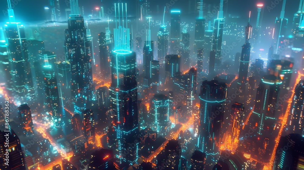 Fototapeta premium Networking, collaboration, big city, city of the future, cyber security