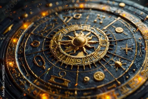 Wallpaper Mural Intricate Zodiac Wheel with Golden Accents and Glowing Sparks Torontodigital.ca