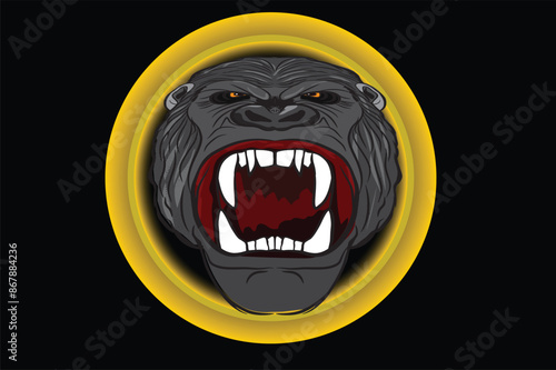 Gorila irritado gritando com a boca aberta mostrando os dentes