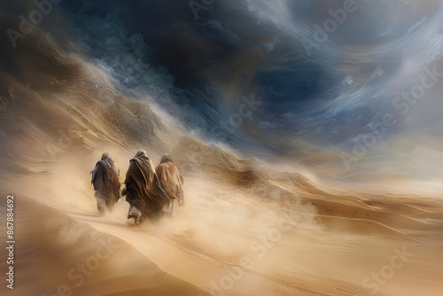 Israel enters the Promised Land (Joshua) â€” Joshua 1. Draw illustration. Generative AI photo
