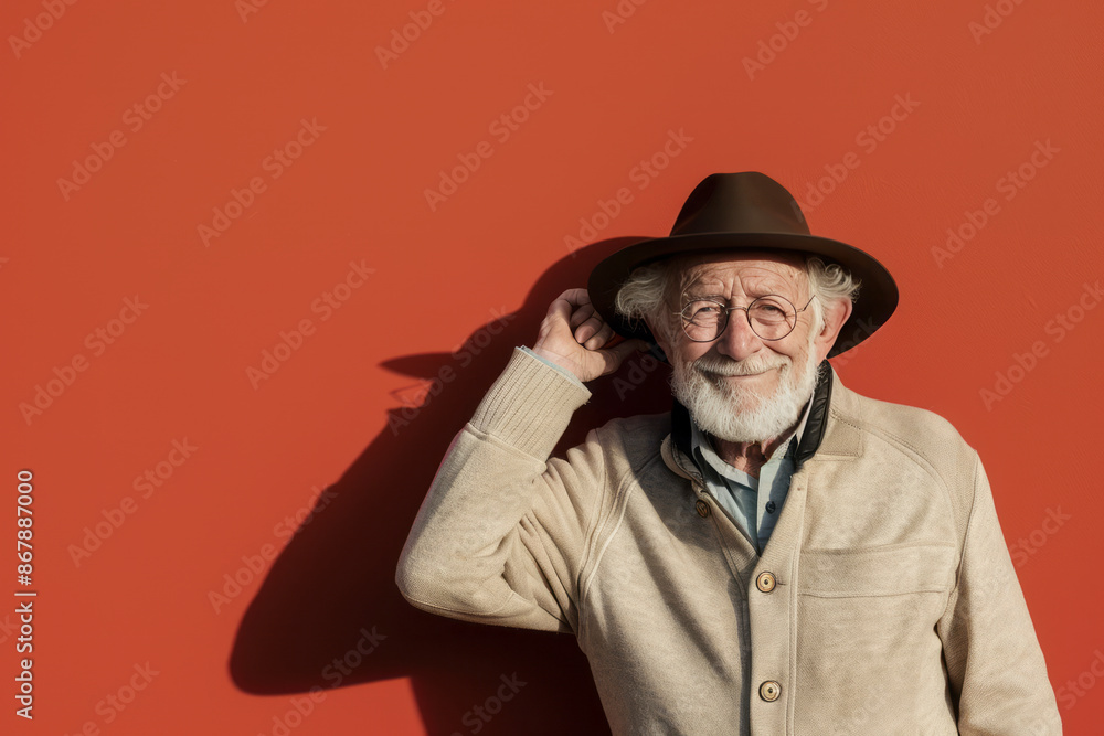 A friendly old man in a beige vest stands against a sunny backdrop, tipping his hat with a cheerful grin. Generative AI A friendly old man in a beige vest stands against a sunny backdrop, tipping his hat with a cheerful grin. Generative AI