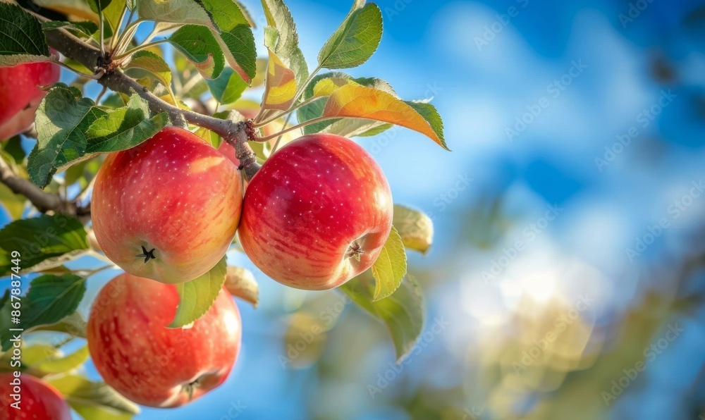 A close up of a bunch of apples on the tree. AI. A close up of a bunch of apples on the tree. AI.