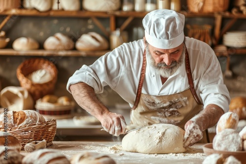 Baker Shaping Dough in a Bakery