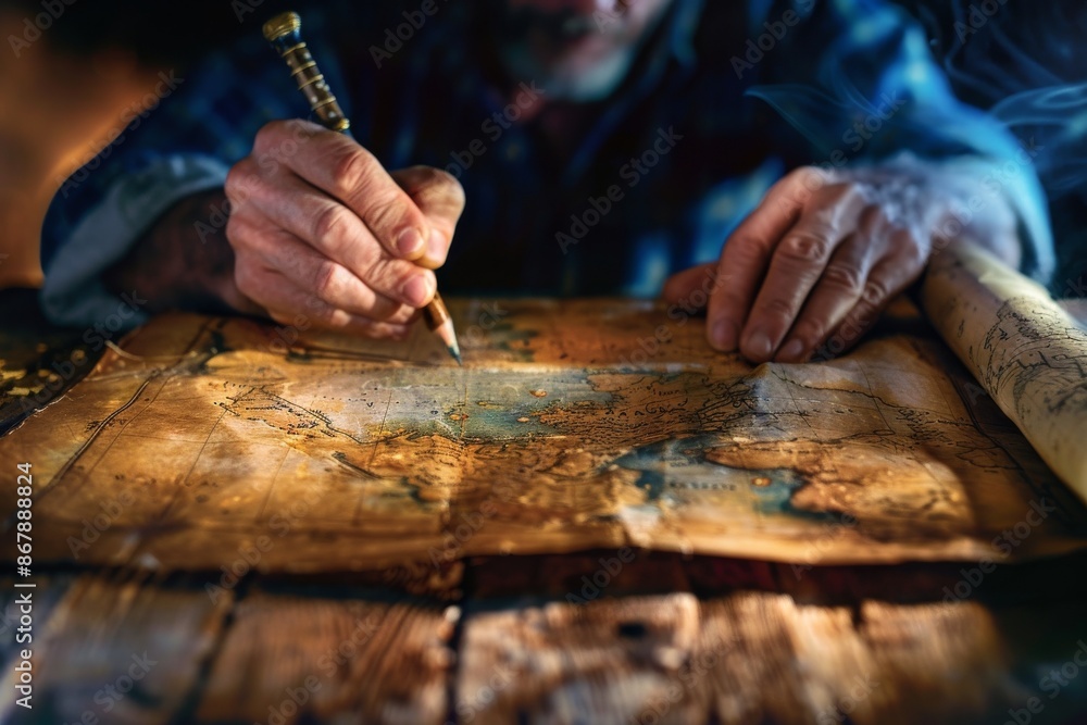 Man Studying Old Map Man Studying Old Map