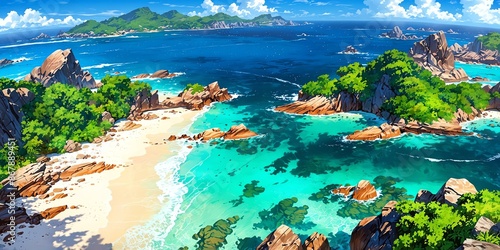 seychelles islands anime style stunning aesthetic and background