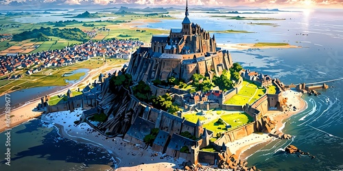 mont saintmichel france anime style stunning aesthetic background photo