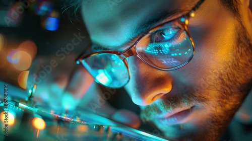 Wallpaper Mural Man Wearing Glasses Looking at Computer Circuit Board Torontodigital.ca