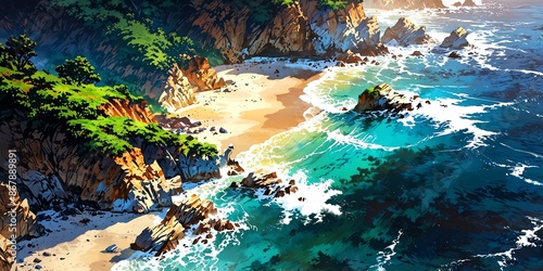 big sur california usa anime style stunning aesthetic background