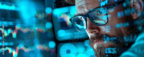 Wallpaper Mural Focused Man with Glasses  Looking at a Blue Screen Torontodigital.ca