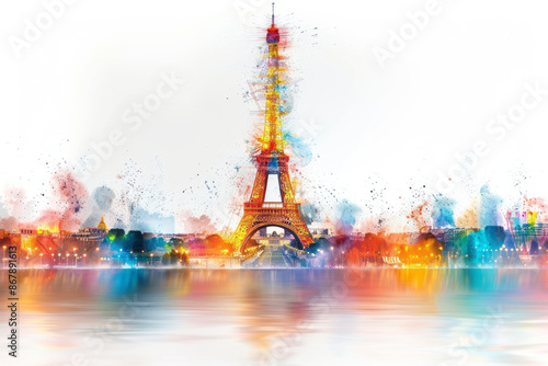 Travel poster of Paris - France, illustration eifel tower. Generative AI