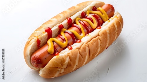 Savory hot dog mustard and ketchup on a white background