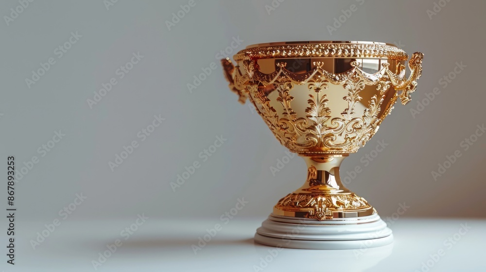 Exquisite Golden Trophy with Ornate Design on Display Exquisite Golden Trophy with Ornate Design on Display