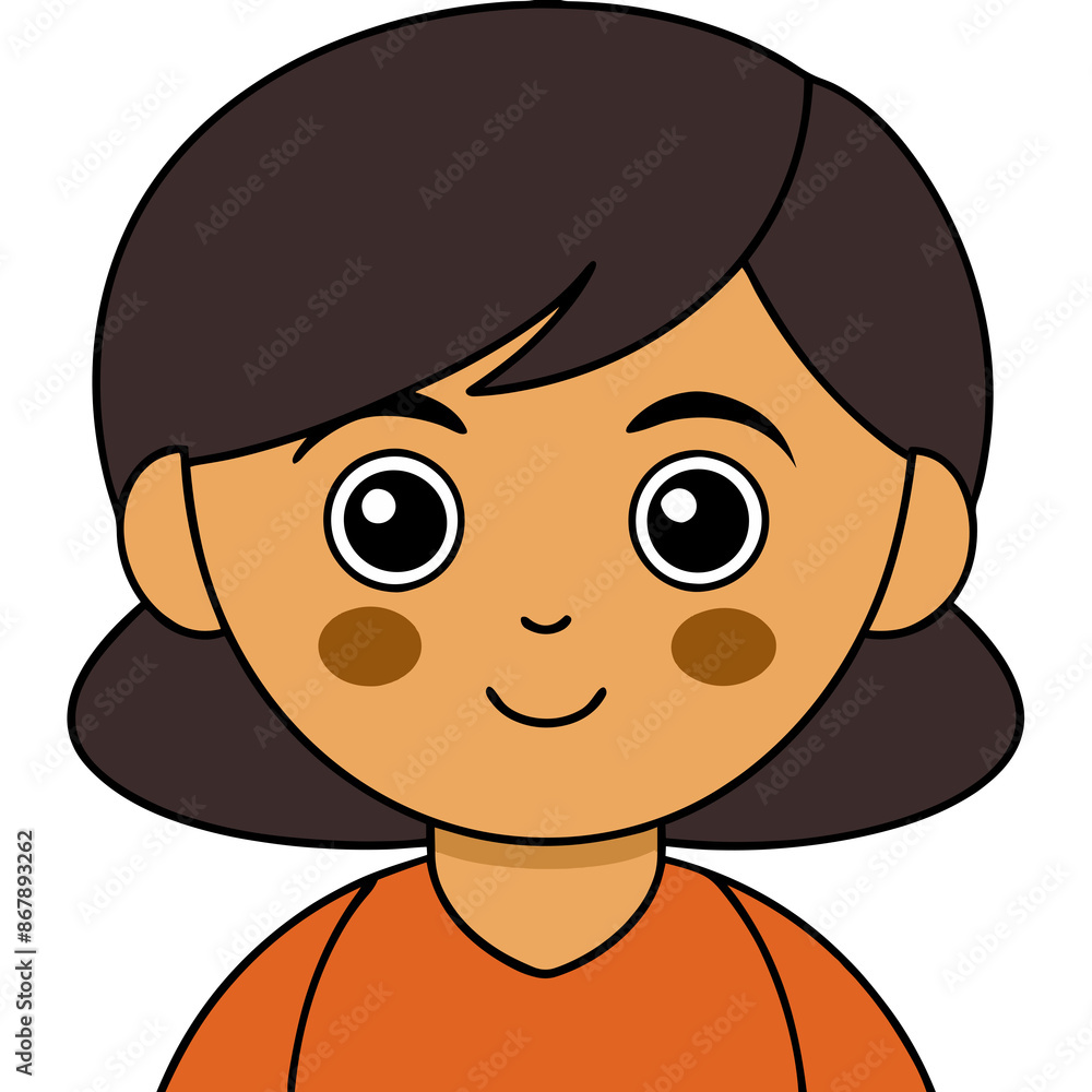 Cute Cartoon Girl with Brown Hair and Orange Shirt Cute Cartoon Girl with Brown Hair and Orange Shirt