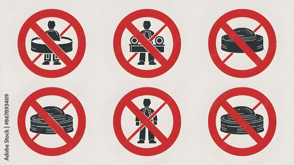 Vector illustration isolated on white backdrop with a set of red prohibition sign icons Vector illustration isolated on white backdrop with a set of red prohibition sign icons
