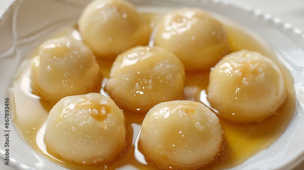 Soft spongy rasgulla soaked in sweet syrup on a white background Soft spongy rasgulla soaked in sweet syrup on a white background