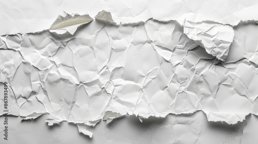 Crumpled white paper with torn posters on grunge textures for text space