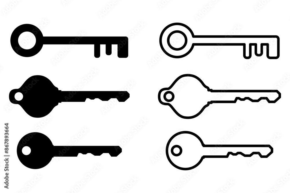 Key icon, logo, app, UI. Key icon Vector illustration, EPS format. lock and unlock symbols, monochrome and line art, key silhouette isolated on white background. Key icon, logo, app, UI. Key icon Vector illustration, EPS format. lock and unlock symbols, monochrome and line art, key silhouette isolated on white background.