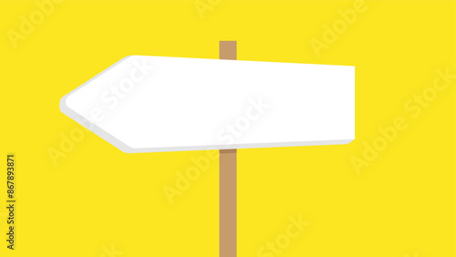 White blank signpost pointing left on a yellow background