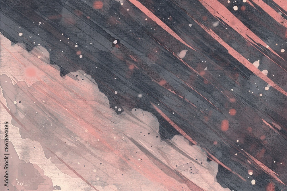 Obraz premium A close-up of an abstract brushstroke in grey and pink, creating dynamic strokes on textured paper. The design incorporates muted colors like blush pinks and dark grays