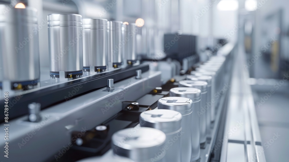 Obraz premium Lithium ion cell pack in manufacturing setting highlighting precision engineering and technological advancements. Lithium-ion cell pack