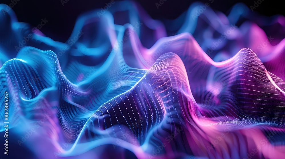 Dynamic waveforms in blue and purple, symbolizing audio and voice communication. Dynamic waveforms in blue and purple, symbolizing audio and voice communication.