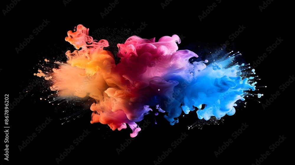 Acrylic colors in water. Ink blot. Abstract white background. Abstract powder splash background. Colorful powder explosion. Acrylic colors in water. Ink blot. Abstract white background. Abstract powder splash background. Colorful powder explosion.