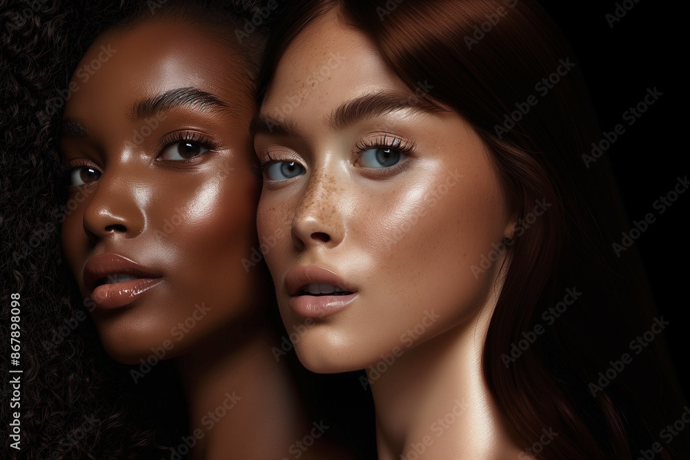 Fototapeta premium 2 female faces from various ethnicities and backgrounds