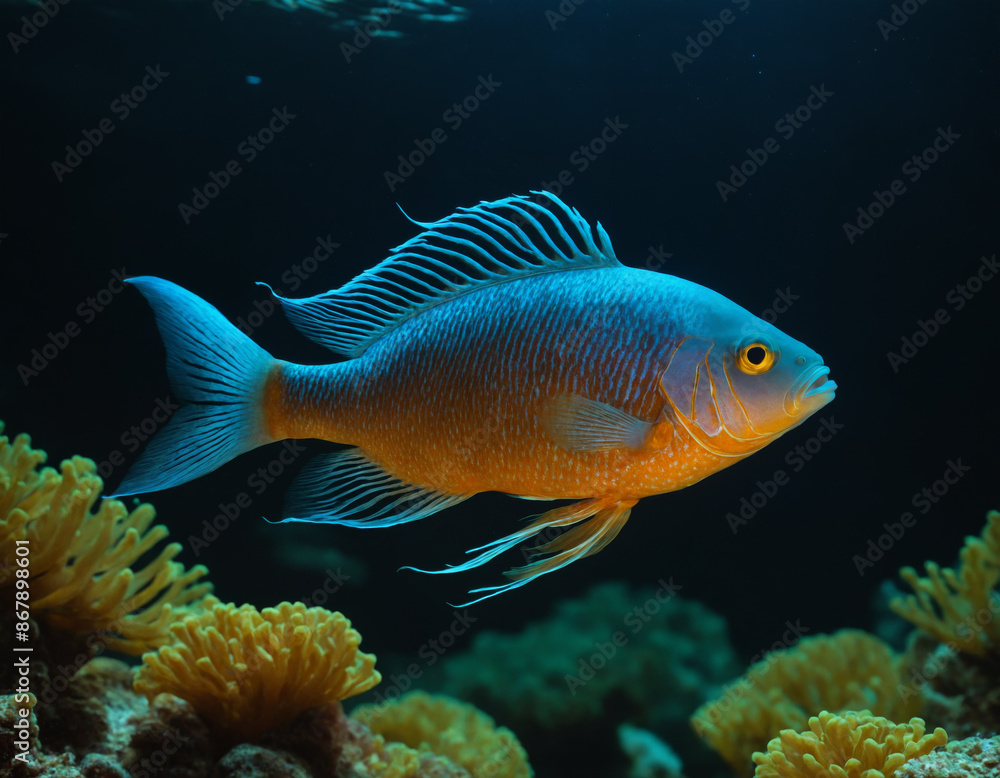 Blue and Orange Tropical Fish in Coral Reef Blue and Orange Tropical Fish in Coral Reef