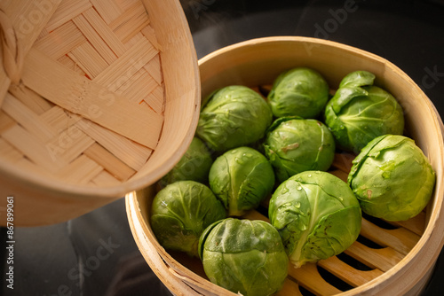 cooking brussels sprouts in a bamboo steamer	